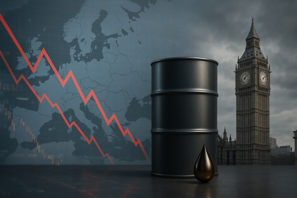 Bolsas da Europa caem com avanço do petróleo e pressão política no Reino Unido